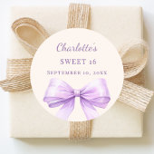 Sweet 16 lavender bow ivory runder aufkleber