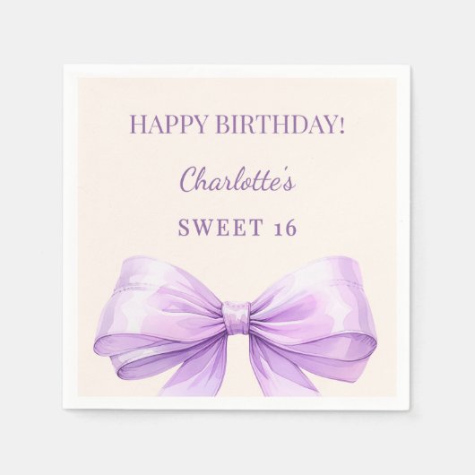 Sweet 16 lavender bow ivory serviette (Vorderseite)
