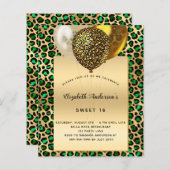 Sweet 16 leopard smaragdgolden Budget Einladung (Vorne/Hinten)