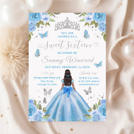 Sweet 16 Light Blue Princess African American Girl Einladung