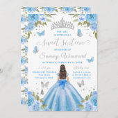 Sweet 16 Light Blue Princess Brunette Girl Einladung (Vorne/Hinten)