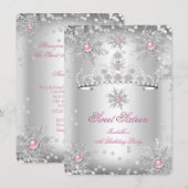 Sweet 16 Light Pink Silver Winter Wonderland Einladung (Vorne/Hinten)