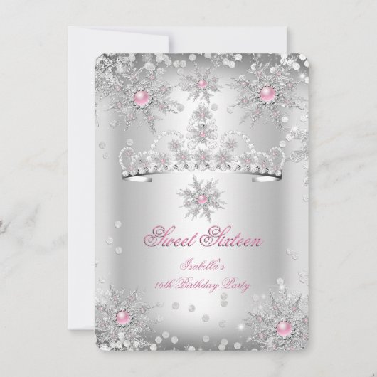 Sweet 16 Light Pink Silver Winter Wonderland Einladung (Vorderseite)