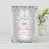 Sweet 16 Light Pink Silver Winter Wonderland Einladung (Stehend Vorderseite)