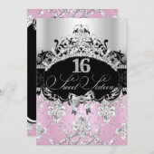 Sweet 16 Light Pink Sparkle Tiara Birthday Einladu Einladung (Vorne/Hinten)