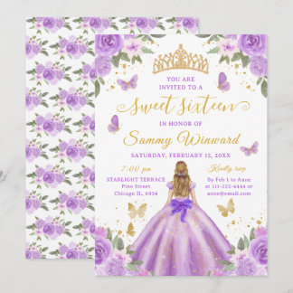 Sweet 16 Light Purple Princess Blonde Girl Einladung