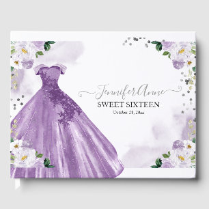 Sweet 16 Lila Aquarellfarben Blume Kleid Gästebuch