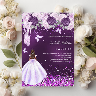 Sweet 16 lila Ballerina-Kleiderflorale Einladung Flyer