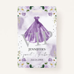 Sweet 16 Lila Blumenkleid 16 VIP Geburtstag Ausweis