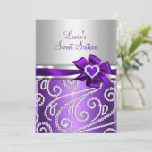 Sweet 16 Lila Bow Sparkle Diamond Party 🎉 Einladung (Stehend Vorderseite)