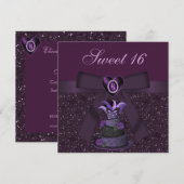Sweet 16 Lila Diva Cake & Jewel Heart Invites Einladung (Vorne/Hinten)