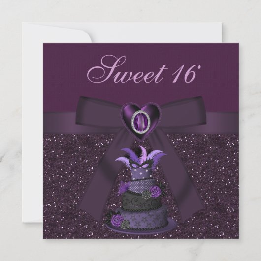 Sweet 16 Lila Diva Cake & Jewel Heart Invites Einladung (Vorderseite)