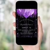 Sweet 16 lila Glitzer-Ballons glamourös Einladung