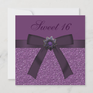 Sweet 16 Lila Glitzer & Blume Jewel Einladungen