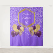 Sweet 16 Lila Glitzer & Glitzer Party Balloons Wandteppich (Vorderseite)