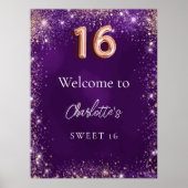Sweet 16 lila Glitzer Glitzern willkommen Poster (Vorne)