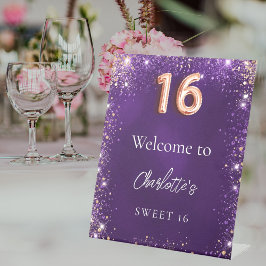 Sweet 16 lila Glitzer Glitzern willkommen Sockelschild