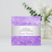 Sweet 16 Lila Glitzer Silver Jewel Tiara Party 1 Einladung (Stehend Vorderseite)