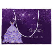 Sweet 16 lila Glitzer Staubkleid Name Große Geschenktüte (Rückseite)