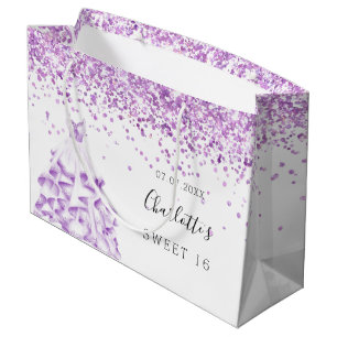 Sweet 16 lila Glitzer Staubkleidung Name Große Geschenktüte