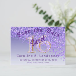Sweet 16 Lila Glitzer Stilvoller Glitzer Nummer 16 Save The Date