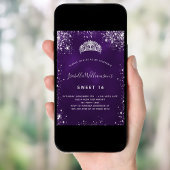 Sweet 16 lila Glitzer Tiara Krone Einladung