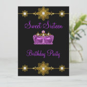 Sweet 16 Lila Gold Black Princess Event Einladung (Stehend Vorderseite)