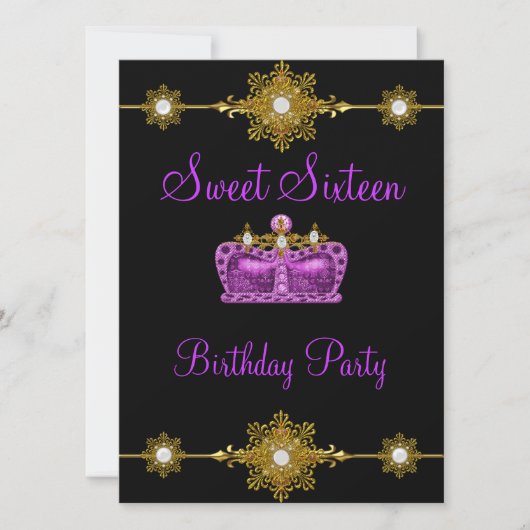 Sweet 16 Lila Gold Black Princess Event Einladung (Vorderseite)