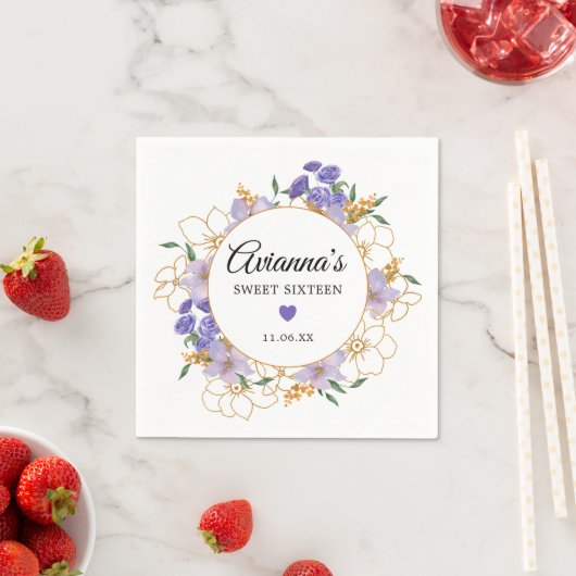 Sweet 16 Lila Gold Floral Gastgeschenk Vielen Dank Serviette (Beispiel)