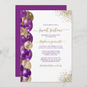 Sweet 16 Lila Gold Sparkle Ballon Einladung (Vorne/Hinten)