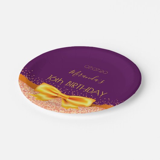 Sweet 16 lila Goldbug Pappteller (Schrägansicht)