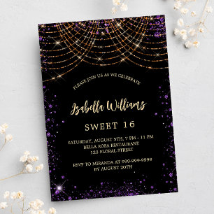 Sweet 16 lila Goldgold Glitzer glamourös Einladungspostkarte