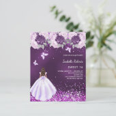 Sweet 16 lila Kleidung Rosa Florale Einladung (Stehend Vorderseite)