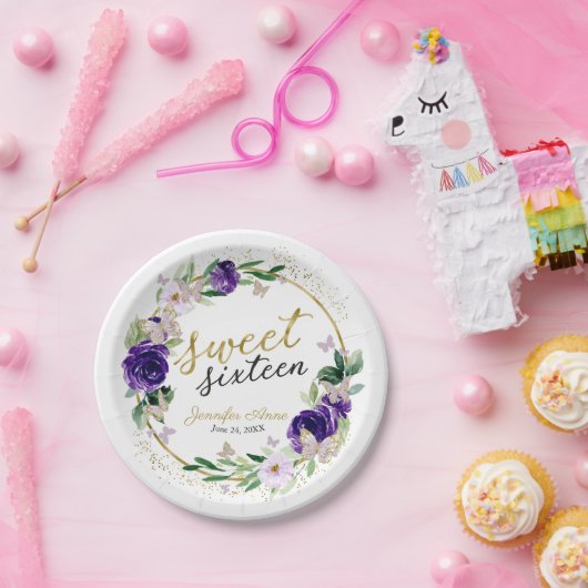 Sweet 16 Lila Lavendel Floral Butterfly Pappteller (Party)