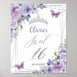 Sweet 16 Lila Lilac Floral Silberschmetterlinge Poster