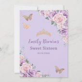 Sweet 16 Lila Lilac Pink Blütenschmetterlinge Einladung (Rückseite)