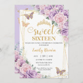 Sweet 16 Lila Lilac Pink Blütenschmetterlinge Einladung (Vorne/Hinten)