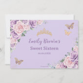 Sweet 16 Lila Lilac Pink Floral Butterfly Foto Einladung (Rückseite)