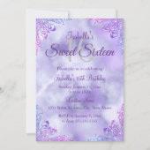Sweet 16 Lila Lilac Silver Pearl Damask Einladung (Vorderseite)
