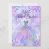Sweet 16 Lila Lilac Silver Pearl Gown Einladung (Vorderseite)