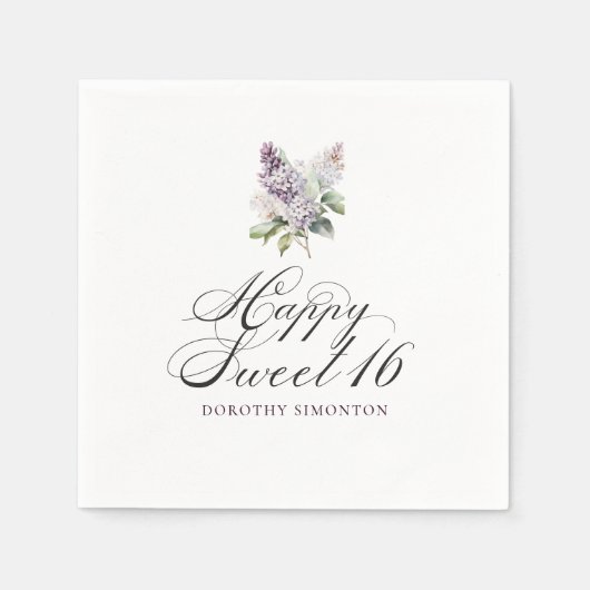 Sweet 16 Lila Lilac Spring Blume Cocktail Serviette (Vorderseite)