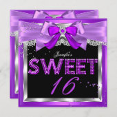 Sweet 16 Lila Magenta Glitzer Glam Birthday Einladung (Vorne/Hinten)