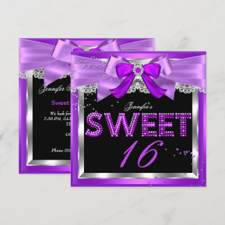 Sweet 16 Lila Magenta Glitzer Glam Birthday Einladung