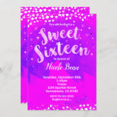 Sweet 16 Lila & Pink Girly Trendy Modernes Party Einladung (Vorne/Hinten)