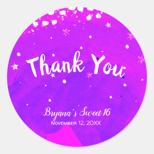 Sweet 16 Lila Pink Trendy Modernes Gastgeschenk Runder Aufkleber (Vorderseite)