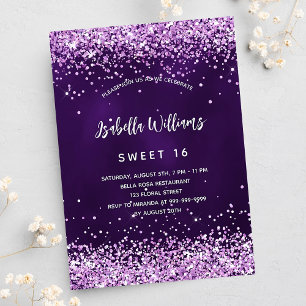 Sweet 16 lila rosa Glitzer Luxus Einladung