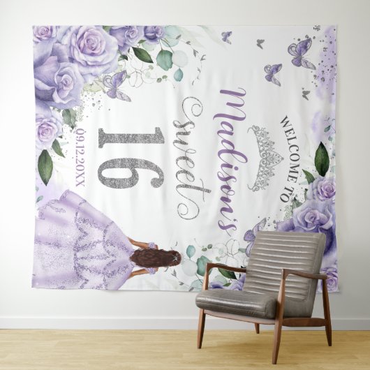 Sweet 16 Lila Rose BlumenPrinzessin Willkommen Wandteppich (Beispiel (Horizontal))