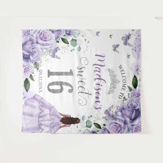 Sweet 16 Lila Rose BlumenPrinzessin Willkommen Wandteppich (Vorderseite (Horizontal))