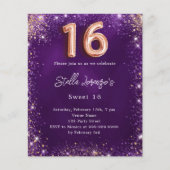 Sweet 16 lila Rose Gold Einladung (Vorderseite)