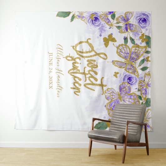 Sweet 16 Lila Schmetterlinge Hintergrund der Blüte Wandteppich (Beispiel (Horizontal))